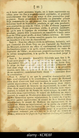 Verfassung de L'Etat du Missouri. 1820. S. 21. Übersetzt von F.M. Guyol, gedruckt von Joseph Charless Stockfoto