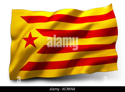 Estelada Flagge von Katalonien winkt im Wind, isoliert auf weißem Hintergrund - 3D-Illustration Stockfoto