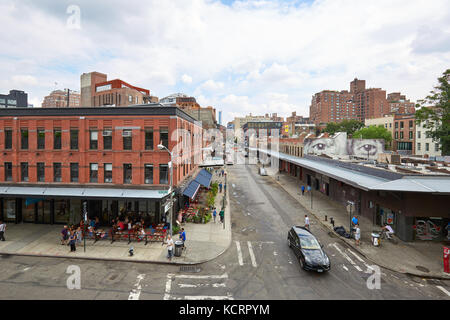 Meatpacking District Kreuzung erhöhte Ansicht in New York. Dieser Bereich ist in der Nähe der High Line. Stockfoto
