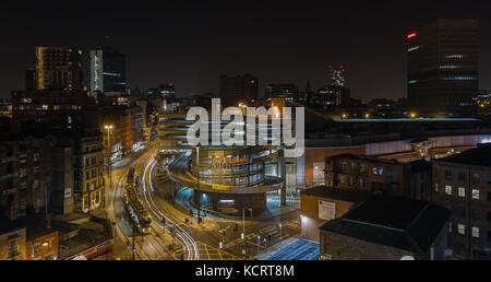 Das Stadtzentrum von Manchester Arndale Parkplatz, Schuß in der Nacht mit langen Belichtung in Manchester, England, Großbritannien Stockfoto