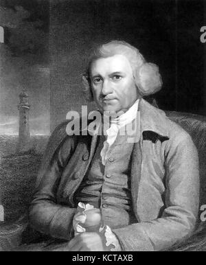 John SMEATON (1724-172) englischer Bauingenieur mit dem Eddystone Lighthouse als Kulisse Stockfoto