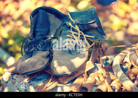 Alte bau Stiefel outdoor Stockfoto