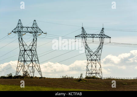 Elektrische Pylone. Haute-Loire. Auvergne. Frankreich Stockfoto