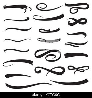 Satz von gelben Hand Schriftzug konvexe unterstreicht mit Schatten isoliert. Vintage Elemente für Ihr Design. Vector Illustration. Stock Vektor