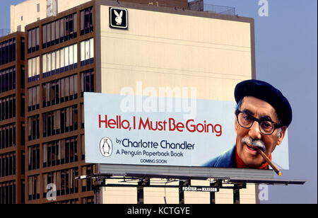 Groucho Marx auf der Anzeigentafel auf dem Sunset Strip ordentlich der Playboy Gebäude in Los Angeles, CA Stockfoto