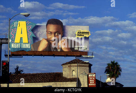 Arsenio Hall Anzeigentafel auf dem Sunset Boulevard in Los Angeles, CA 1990 Stockfoto