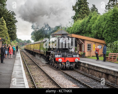 Der Flying Scotsman Dampflokomotive 60103 Crowcombe Heathfield Bahnhof, Somerset, England, UK. Stockfoto