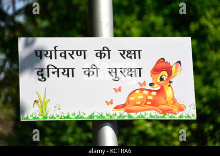 Umwelt Schild in Delhi Zoo Stockfoto