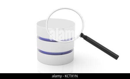 Datenbank und Lupe-icons auf weißem Hintergrund. Stockfoto