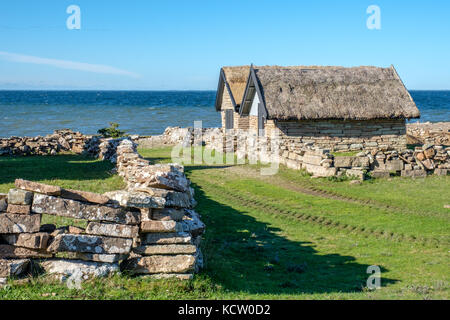 Historisches Fischerdorf Bruddesta auf der schwedischen Ostseeinsel Öland. Stockfoto