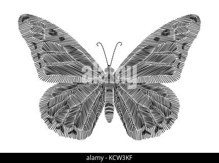 Schmetterling schwarz Stickerei auf schwarzen Hintergrund. Ethnische Hals line Design graphics Mode tragen Vektor Stock Vektor