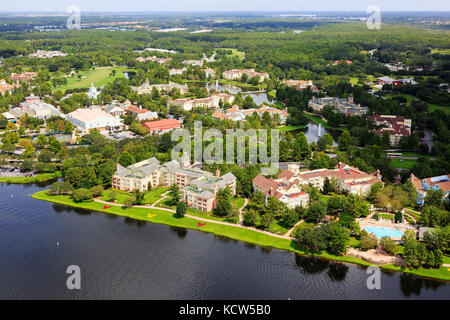 Luftaufnahme von Disney Federn Theme Park Hotels, Orlando, Florida, USA Stockfoto