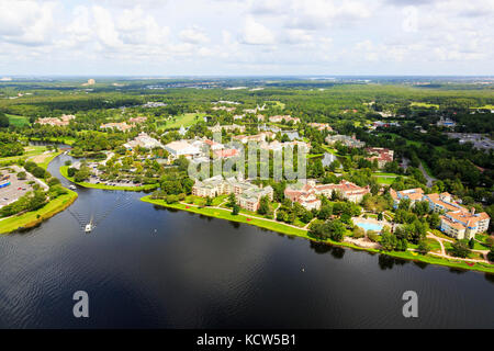 Luftaufnahme von Disney Federn Theme Park Hotels, Orlando, Florida, USA Stockfoto