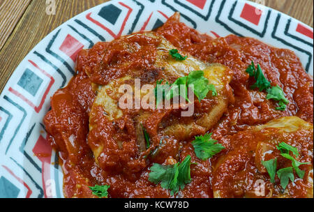 Lahori rote Huhn karahi, indisches Essen Nahaufnahme Stockfoto