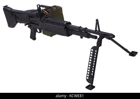 M60 Maschinengewehr mit amminition Klebeband isoliert auf weißem Stockfoto