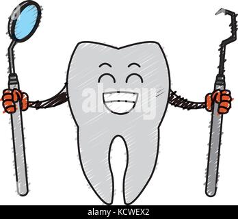 Zahn mit Dental tools Cartoon Stock Vektor