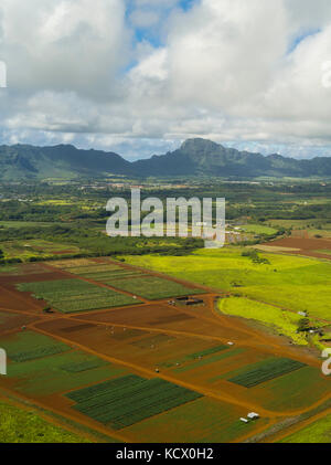 Luftaufnahme von Kauai, an einem bewölkten Tag Hawaii. Stockfoto