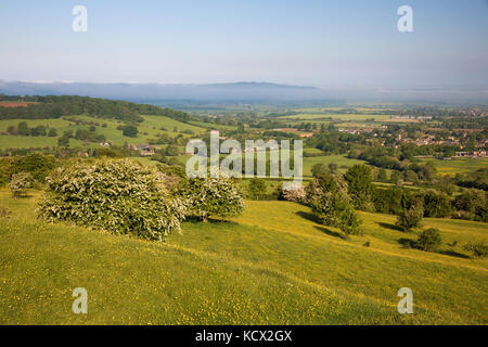 Blick über Vale von Evesham von Hill unter Broadway Tower, Broadway Cotswolds, Worcestershire, England, Vereinigtes Königreich, Europa Stockfoto