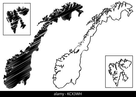 Norwegen karte Vektor-illustration, kritzeln Skizze Norwegen (Svalbard) Stock Vektor