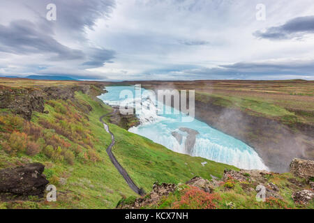 Gullfoss Wasserfall Blick in den Canyon des Flusses hvita in Island. Stockfoto