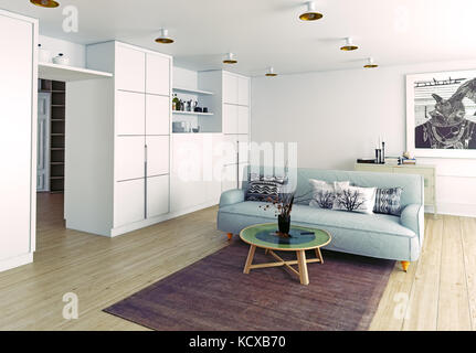 Modernes Wohnzimmer. 3D-Rendering Stockfoto