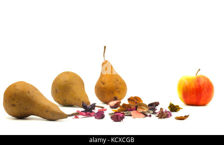 In der Nähe Bild von Birnen, Äpfel isoliert auf weißem Hintergrund, frische Ernte Herbst Früchte Stockfoto