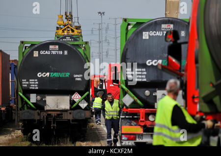 Allgemeine Ansichten eines SNCF-Güterbahnhofs, Venissieux, Frankreich Stockfoto