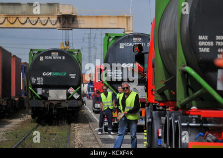 Allgemeine Ansichten eines SNCF-Güterbahnhofs, Venissieux, Frankreich Stockfoto