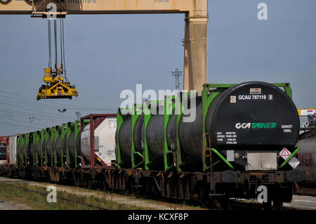 Allgemeine Ansichten eines SNCF-Güterbahnhofs, Venissieux, Frankreich Stockfoto