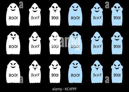 Cartoon Ghost mit Lächeln, Wangen und Inschrift buh, von Vektor Geister set Halloween in Weiß und Hellblau Farbe, urlaub Elemente der Dekoration Stock Vektor