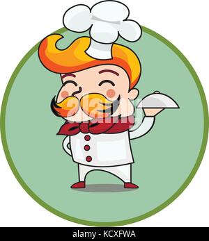 Cartoon Koch Holding ein Gericht Platte Stock Vektor