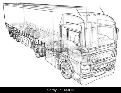 Lkw-anhänger. Abstrakte Zeichnung. tracing Abbildung der 3d. Stock Vektor