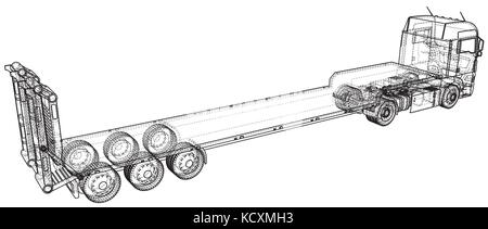 Niedrige Bett LKW Anhänger. Abstrakte Zeichnung. tracing Abbildung: 3d Stock Vektor