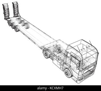 Niedrige Bett LKW Anhänger. Abstrakte Zeichnung. wire-frame.eps 10 Format. Vektor erstellt von 3d Stock Vektor