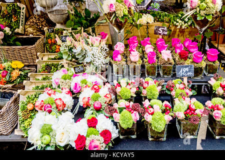 Rouen (Normandie, Frankreich): Stall "Les Fleurs du Passage"; Blumenstand nahe dem Uhrturm Stockfoto