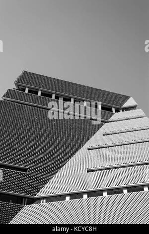 Schwarze und weiße monochrome Bild der Tate Modern Art Gallery blavantnik Gebäude Erweiterung, Sommer Straße Southwark, bankside London Vereinigtes Königreich Stockfoto