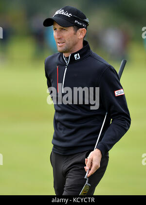 Der Franzose Gregory Bourdy am vierten Tag der Alfred Dunhill Links Championship auf dem St Andrews Old Course, Fife. Stockfoto