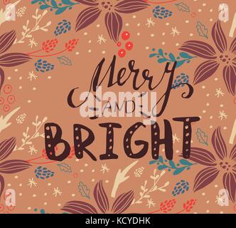 Weihnachtskarte mit handgezeichneten Weihnachten Elemente und handschriftliche Grüße Stock Vektor