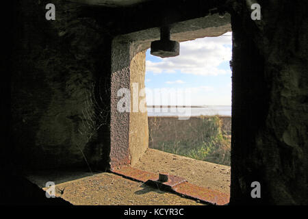 Blick vom Bunker des Flusses Erz, Hollesley Sümpfe Feuchtgebiet, Hollesley, Suffolk, England, Großbritannien Stockfoto