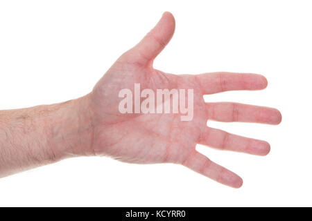 Nahaufnahme der menschlichen Hand zu gestikulieren Nummer fünf Over White Background Stockfoto