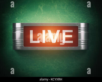 Live rot glühenden Warnung Schild. Aufzeichnung oder Sendung Konzept. 3D-Darstellung Stockfoto