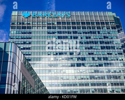 Bei Barclays Barclays zentrale Turm Canary Wharf in East London, Großbritannien Stockfoto