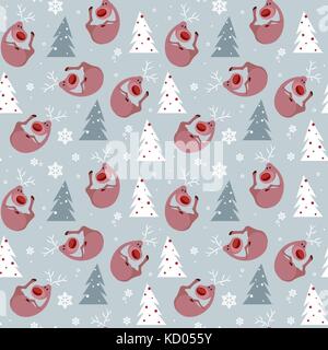 Weihnachten nahtlose Muster mit Kiefern- und Hirsche im Winter ornament Geschenkpapier Hintergrund Konzept Stock Vektor