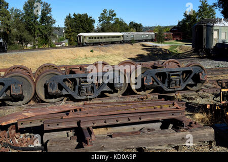 Räder, Schienen, Railtown 1897 State Historic Park, Jamestown, Kalifornien Stockfoto