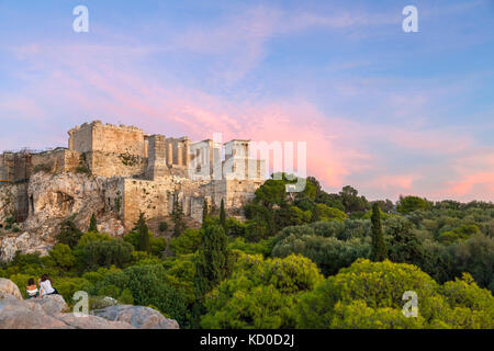 Blick auf die Akropolis in Athen, Griechenland. Stockfoto