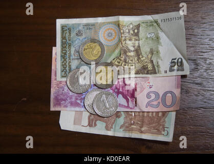 Georgische lari Banknoten und Münzen auf der Tischplatte Stockfoto