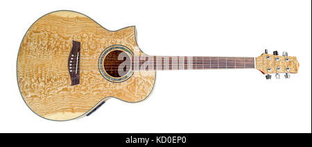 Holz- akustische Gitarre in Weiß zurück Stockfoto