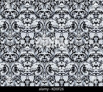 Barocke nahtlose Muster Hintergrundbild Abbildung mit Vintage antiken dekorativen Blüten, Blätter und mittelalterlichen Damast Ornamente. Vektor Stoff Textur. Stock Vektor