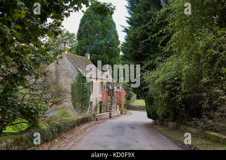 Die Mill Inn in Boston Ivy/Japanische Kriechgang, Withington, Gloucestershire, England Stockfoto