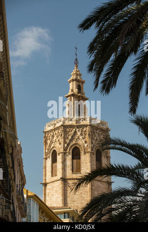 Glockenturm der Kathedrale von Valencia, Valencia, Spanien, Europa Stockfoto